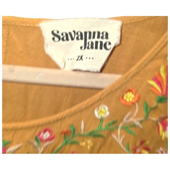 Savanna Jane Embroidered Floral Boho Yellow Flowy Blouse Size 2X GUC - Picture 4 of 4